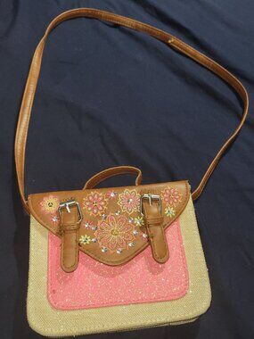 $1 Kids bag brown leather and pink glitter